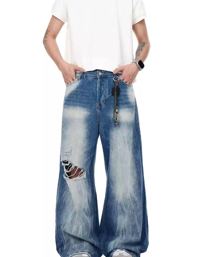 Lightning Pattern Ripped Jeans Korean Street Fashion Jeans By Blacklists Shop Online at OH Vault