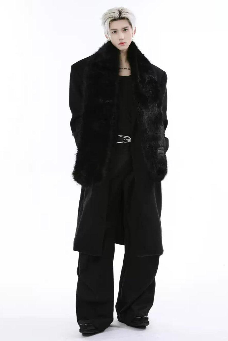 Fuzzy Scarf Double Breasted Long Coat Korean Street Fashion Long Coat By Turn Tide Shop Online at OH Vault