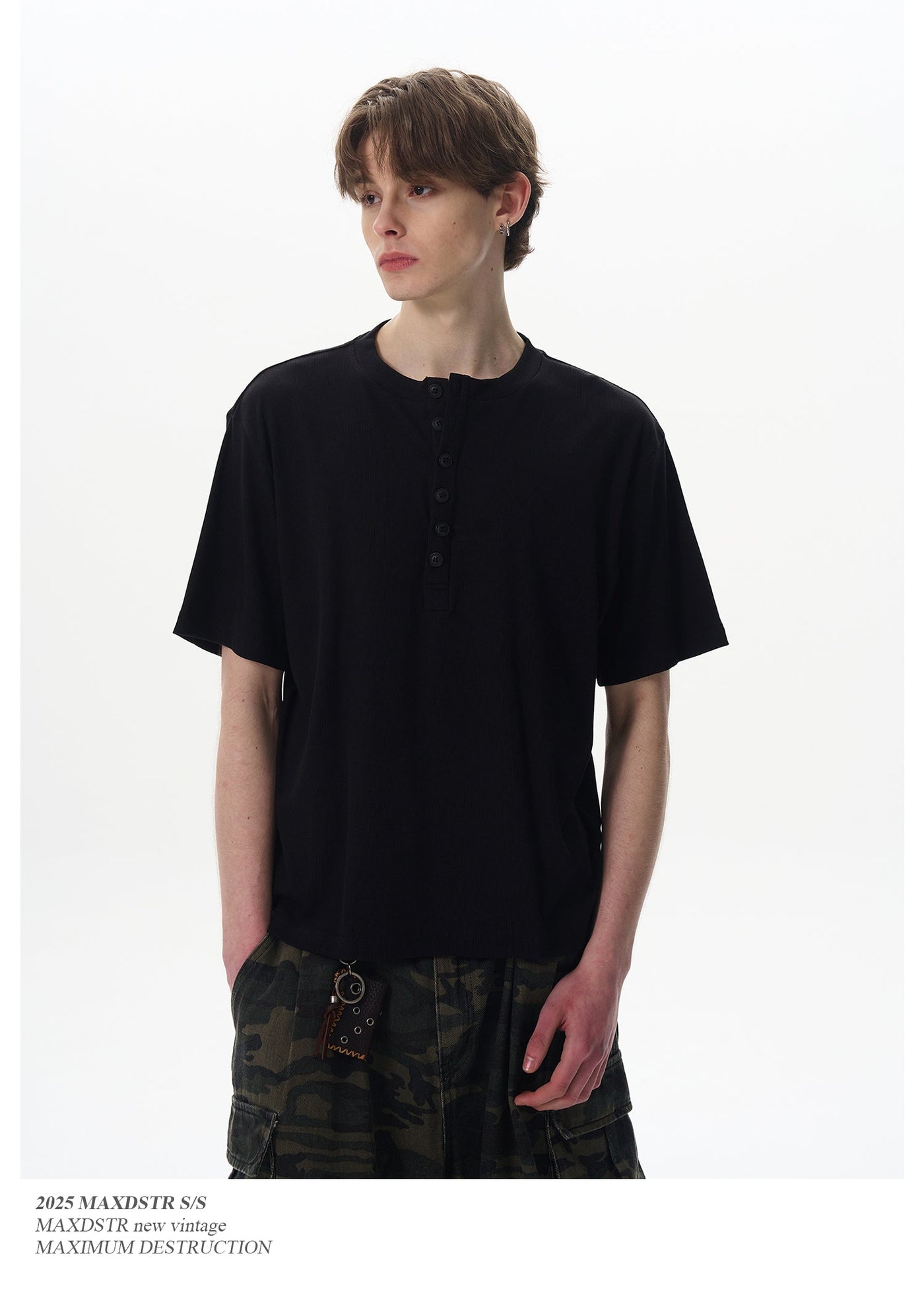 Vertical Striped Henley T-Shirt Korean Street Fashion T-Shirt By MaxDstr Shop Online at OH Vault