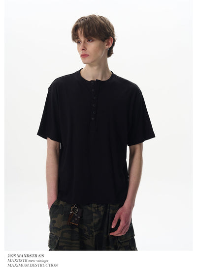 Vertical Striped Henley T-Shirt Korean Street Fashion T-Shirt By MaxDstr Shop Online at OH Vault
