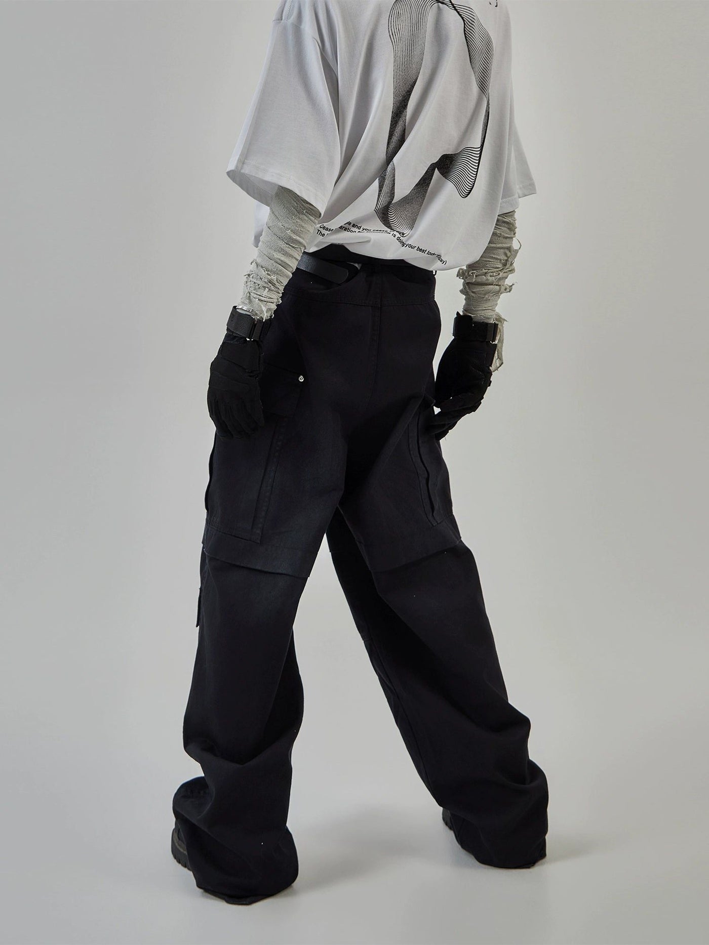 Layered Stitched Wide Cargo Pants Korean Street Fashion Pants By Ash Dark Shop Online at OH Vault