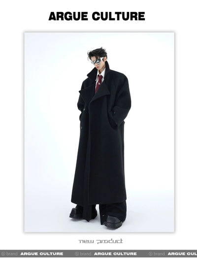 Double-Breasted Lapel Long Coat Korean Street Fashion Long Coat By Argue Culture Shop Online at OH Vault