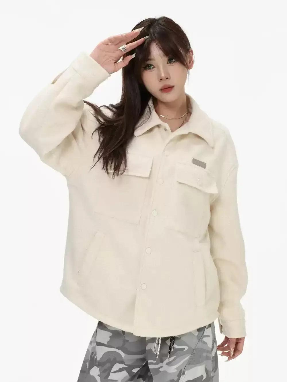 Buttoned Pockets Textured Jacket Korean Street Fashion Jacket By INS Korea Shop Online at OH Vault