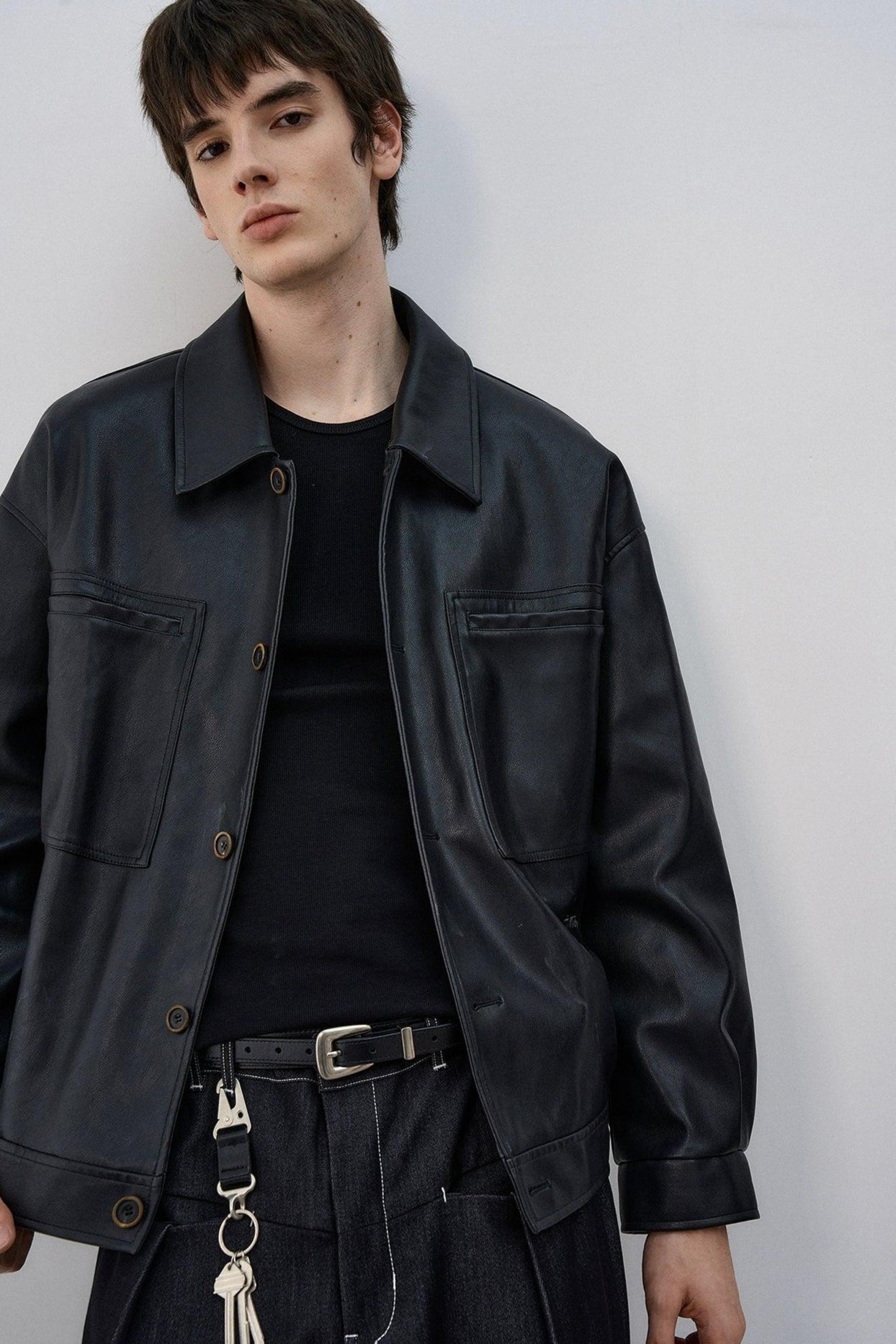 Wide Pocket Faux Leather Jacket Korean Street Fashion Jacket By MaxDstr Shop Online at OH Vault