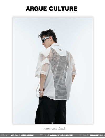 Hollowed Mesh Zip-Up Shirt Korean Street Fashion Shirt By Argue Culture Shop Online at OH Vault