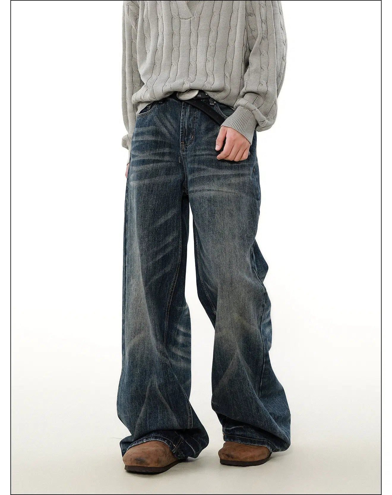 Crease Lines Loose Jeans Korean Street Fashion Jeans By Mr Nearly Shop Online at OH Vault