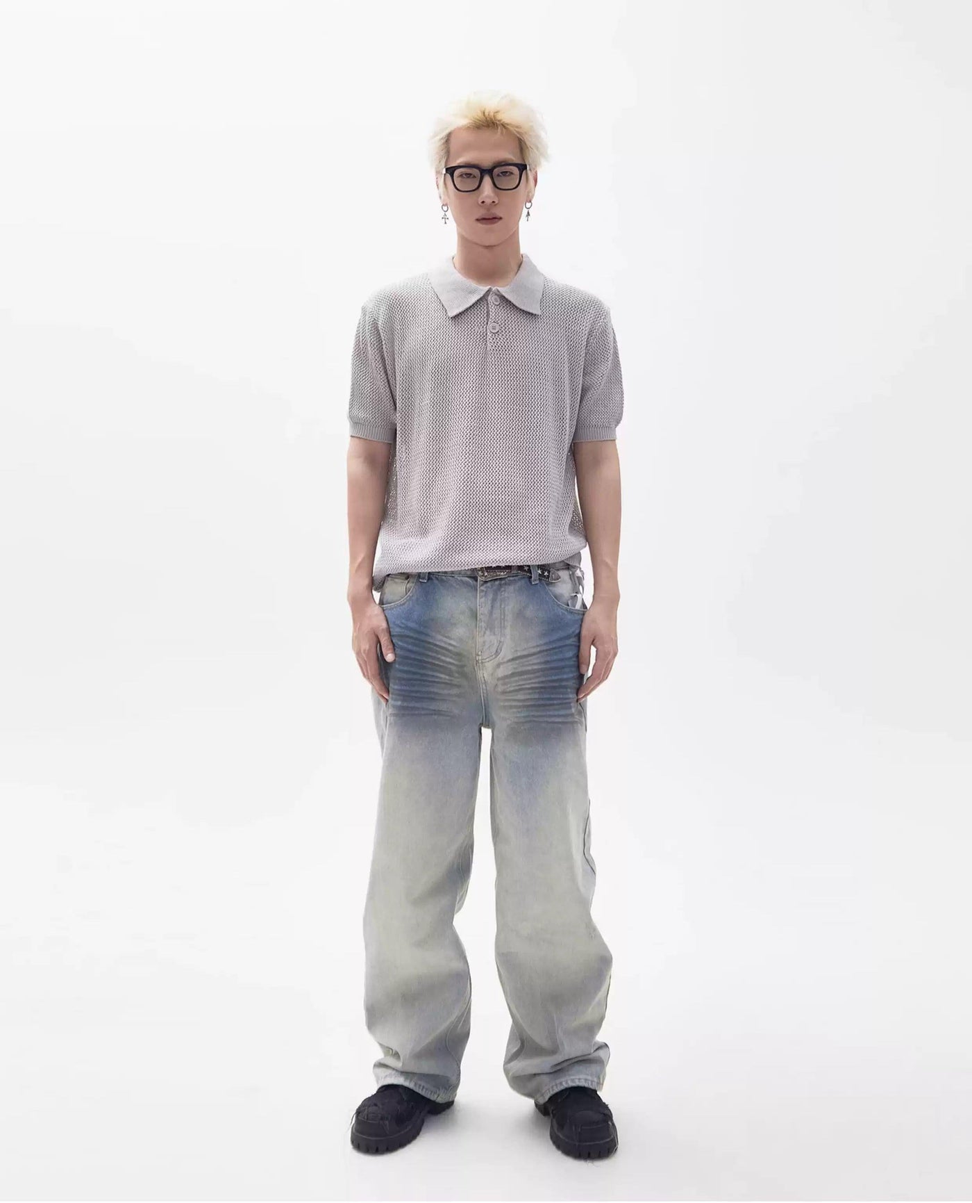 Hollow Knit Versatile Polo Korean Street Fashion Polo By Ash Dark Shop Online at OH Vault