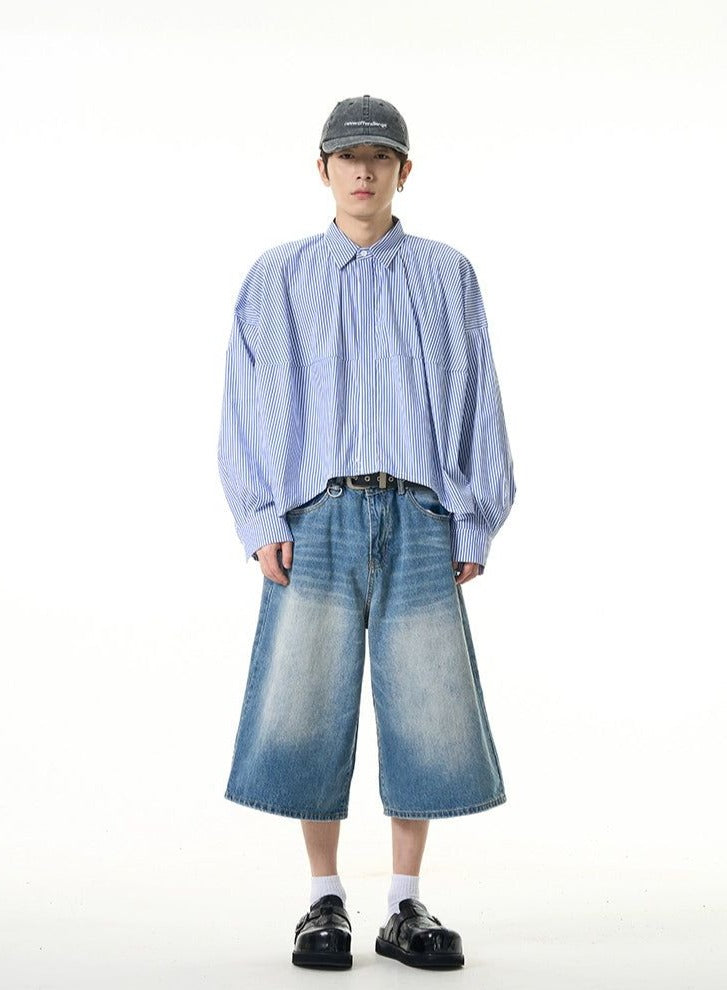 Oversized Thin Stripes Long Sleeve Shirt Korean Street Fashion Shirt By 77Flight Shop Online at OH Vault