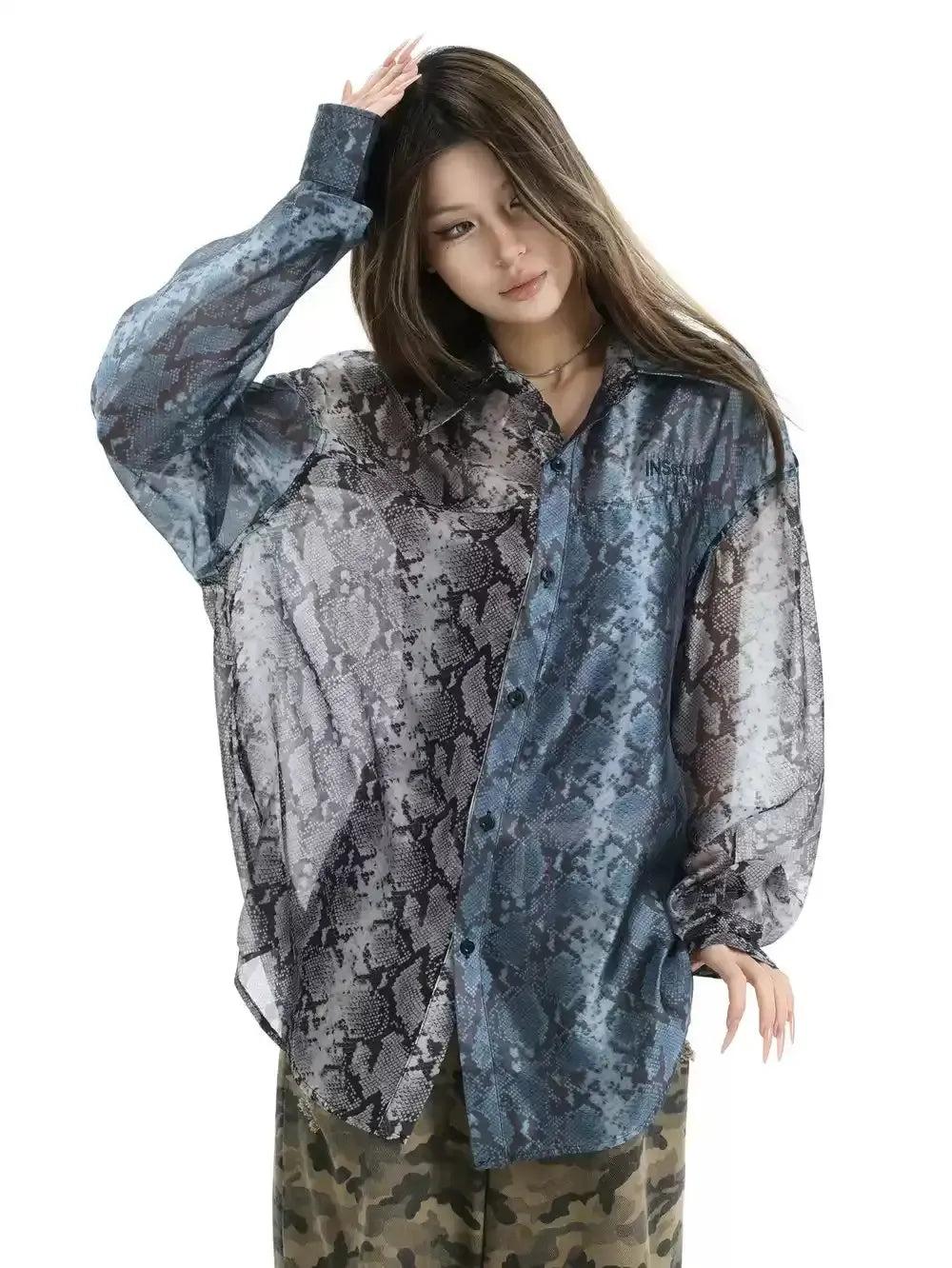 Translucent Snake Pattern Shirt Korean Street Fashion Shirt By INS Korea Shop Online at OH Vault