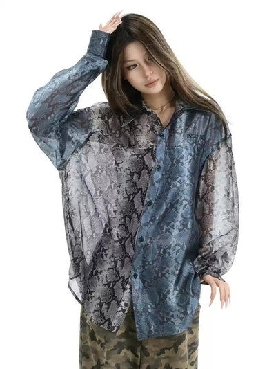 Translucent Snake Pattern Shirt Korean Street Fashion Shirt By INS Korea Shop Online at OH Vault