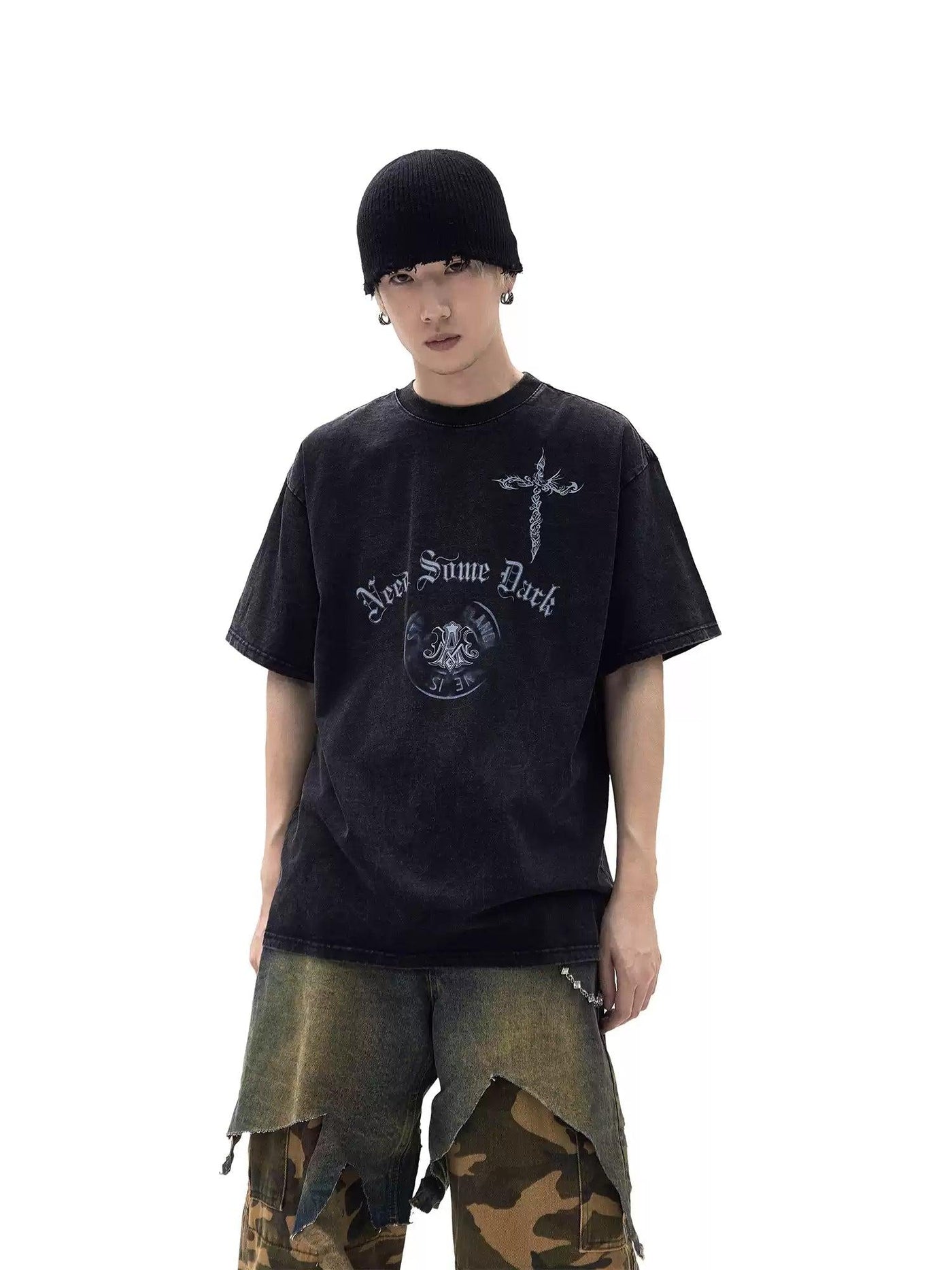 Grunge Loose Washed T-Shirt Korean Street Fashion T-Shirt By Ash Dark Shop Online at OH Vault