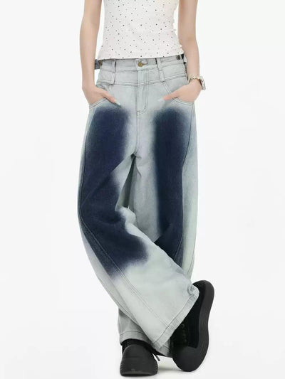 Structured Contrast Faded Jeans Korean Street Fashion Jeans By INS Korea Shop Online at OH Vault