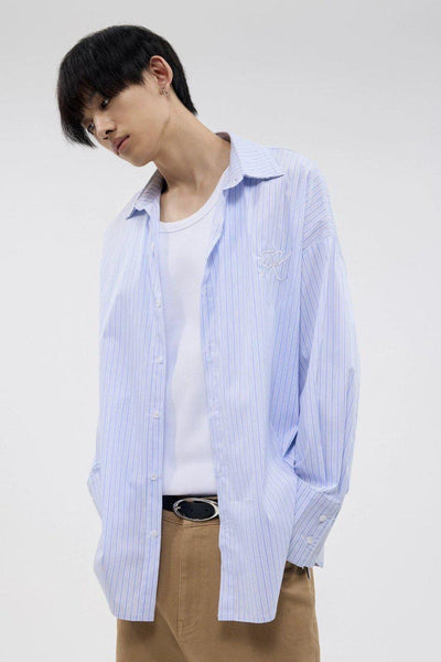 Layered Collar Striped Shirt Korean Street Fashion Shirt By Funky Fun Shop Online at OH Vault