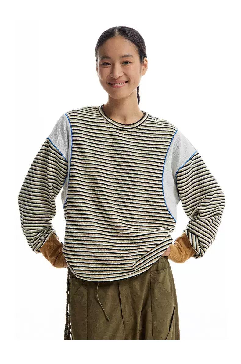 Spliced and Stripes T-Shirt Korean Street Fashion T-Shirt By Conp Conp Shop Online at OH Vault