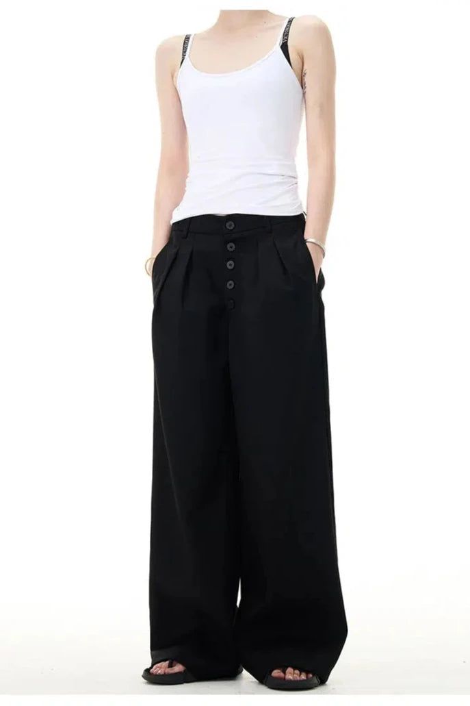 Button-Down Drape Trousers Korean Street Fashion Trousers By Mad Witch Shop Online at OH Vault