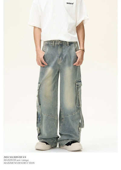 Faded Strap Detail Cargo Jeans Korean Street Fashion Jeans By MaxDstr Shop Online at OH Vault