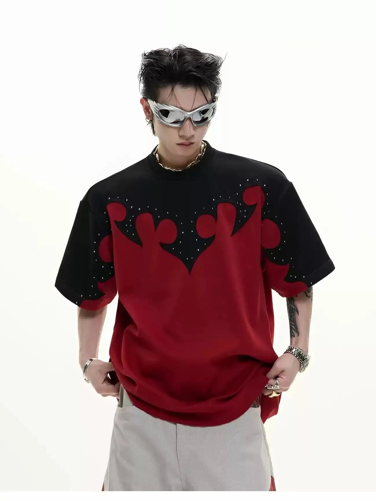 Stitched Pattern T-Shirt Korean Street Fashion T-Shirt By Argue Culture Shop Online at OH Vault