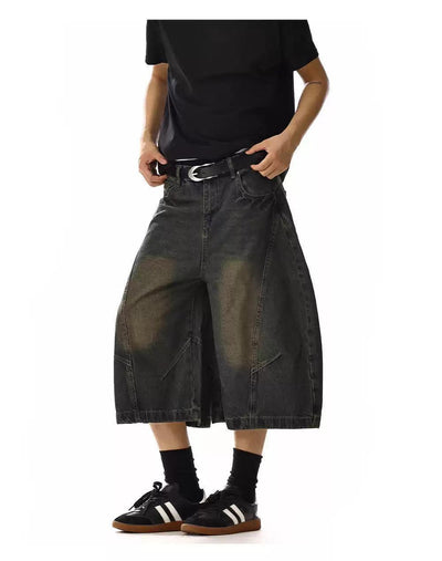 Subtle Faded Curved Cut Denim Shorts Korean Street Fashion Shorts By MEBXX Shop Online at OH Vault