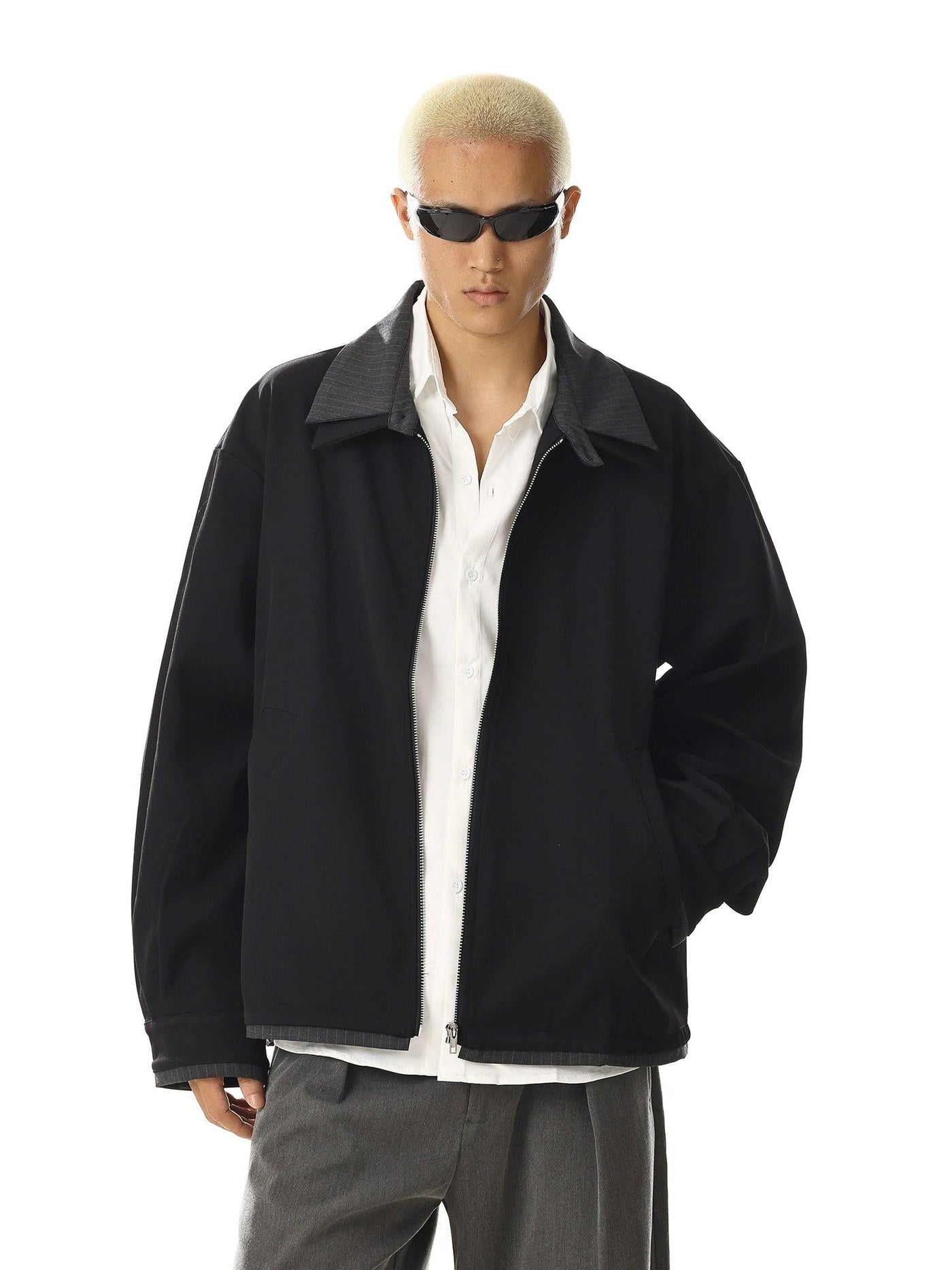 Striped Layered Zipped Jacket Korean Street Fashion Jacket By MEBXX Shop Online at OH Vault