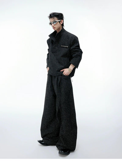 Tweed Textured Pearl Half Buttoned & Wide Leg Pants Set Korean Street Fashion Clothing Set By Argue Culture Shop Online at OH Vault