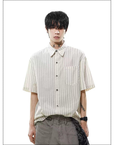 Vertical Striped Short Scarf Shirt Korean Street Fashion Shirt By Mr Nearly Shop Online at OH Vault