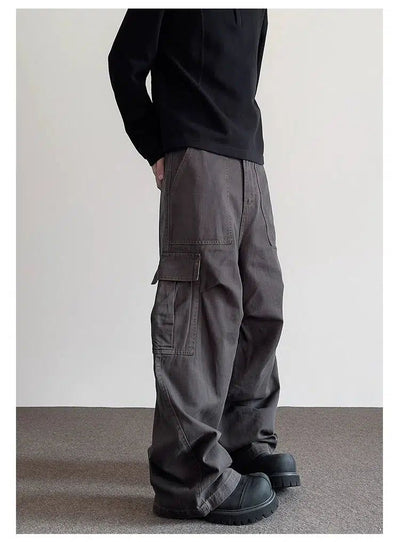 Large Pocket Pleats Bootcut Cargo Pants Korean Street Fashion Pants By A PUEE Shop Online at OH Vault