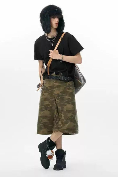 Camouflage Wide Denim Shorts Korean Street Fashion Shorts By JHYQ Shop Online at OH Vault