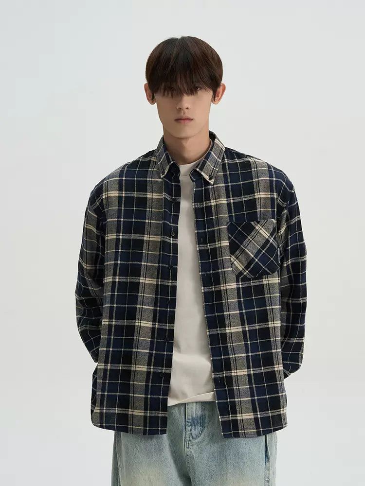 Regular Plaid Pattern Buttoned Shirt Korean Street Fashion Shirt By A PUEE Shop Online at OH Vault