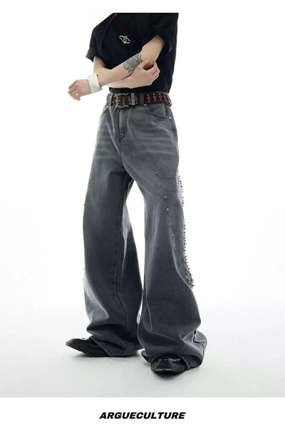 Washed Spine Metal Jeans Korean Street Fashion Jeans By Argue Culture Shop Online at OH Vault