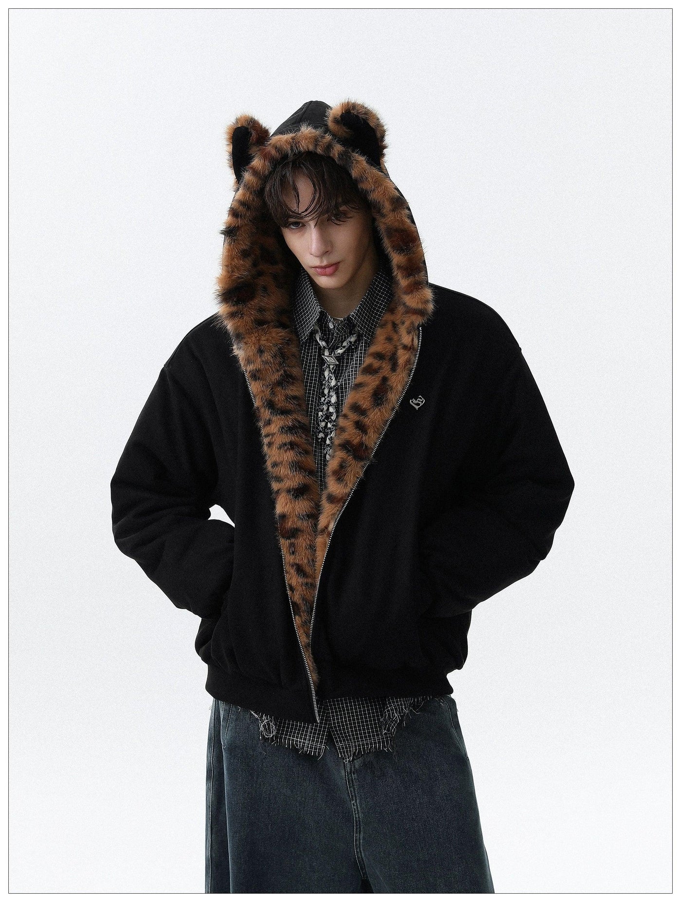 Leopard Print Lining Hooded Jacket Korean Street Fashion Jacket By Mr Nearly Shop Online at OH Vault