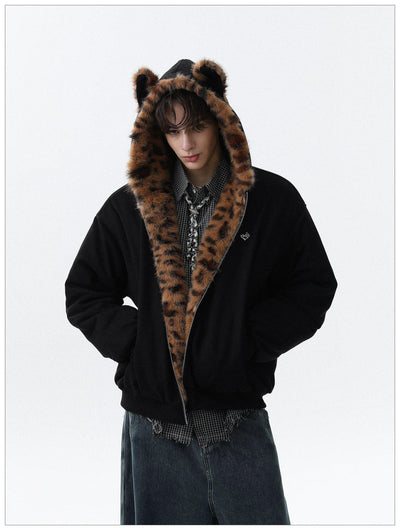 Leopard Print Lining Hooded Jacket Korean Street Fashion Jacket By Mr Nearly Shop Online at OH Vault