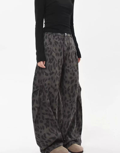 Leopard Print Wide Leg Jeans Korean Street Fashion Jeans By Blacklists Shop Online at OH Vault