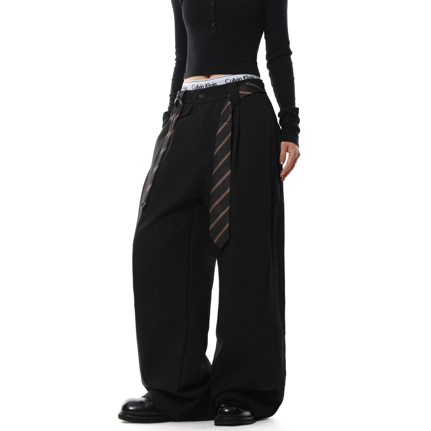 Pleated Belt Strap Trousers Korean Street Fashion Trousers By Mr Nearly Shop Online at OH Vault