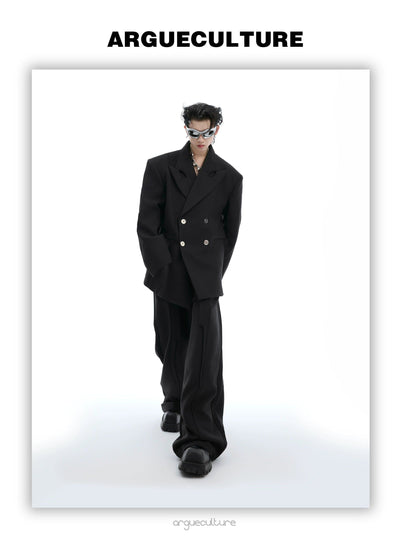 Structured Double-Breasted Blazer & Pants Set Korean Street Fashion Clothing Set By Argue Culture Shop Online at OH Vault