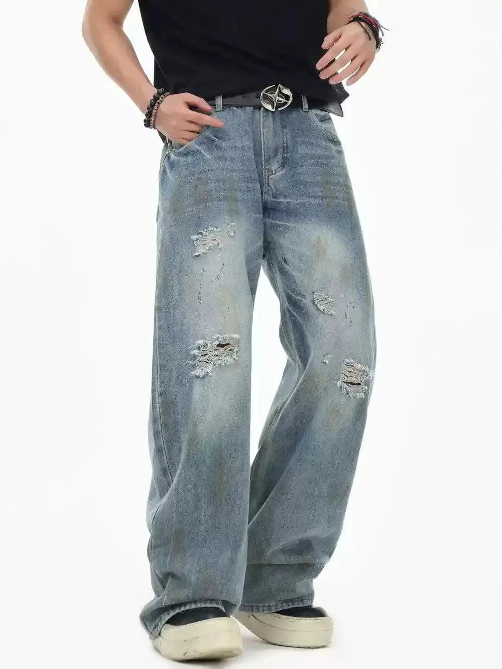 Distressed Faded Straight Jeans Korean Street Fashion Jeans By INS Korea Shop Online at OH Vault