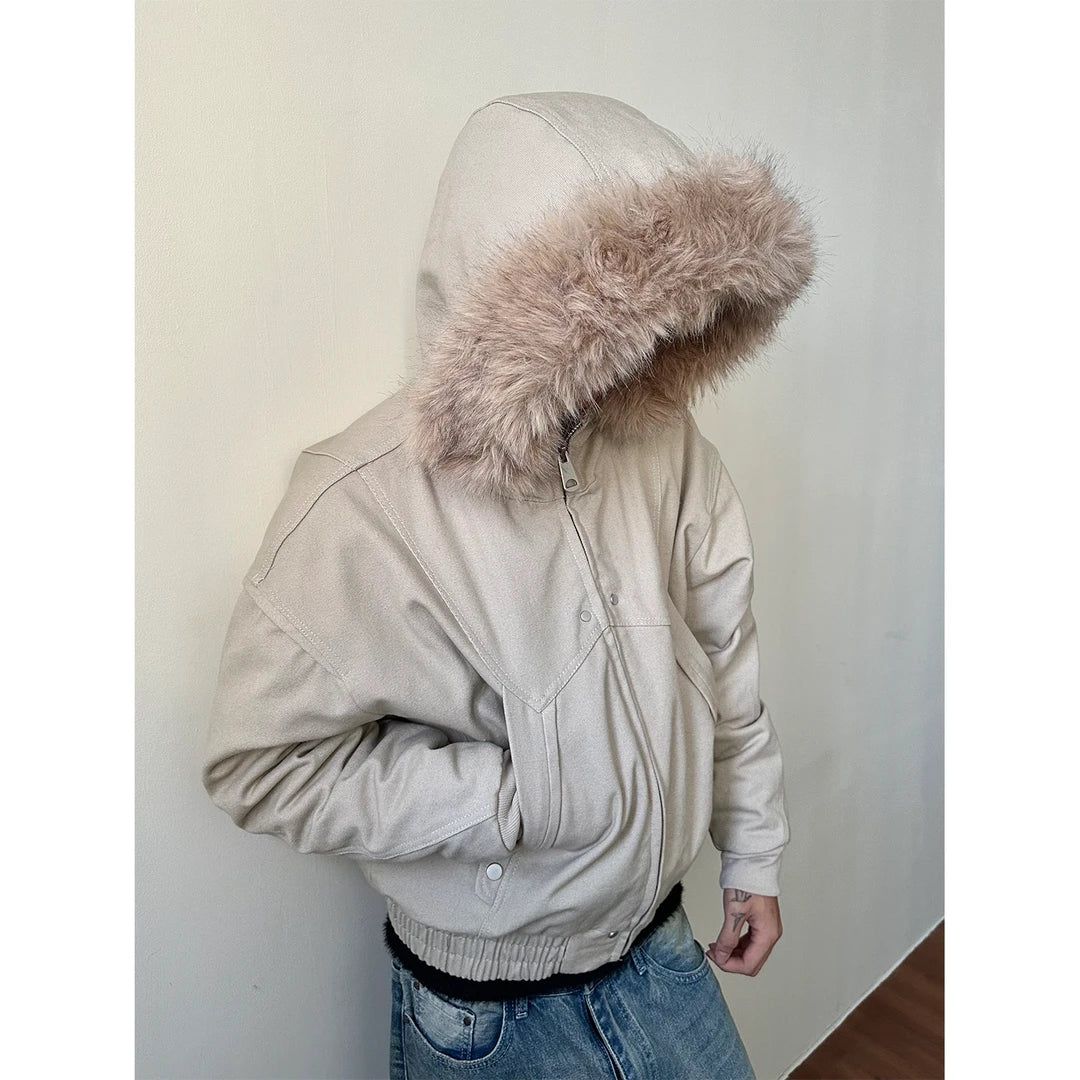 Faux Fur Detail Zipped Jacket Korean Street Fashion Jacket By Made Extreme Shop Online at OH Vault