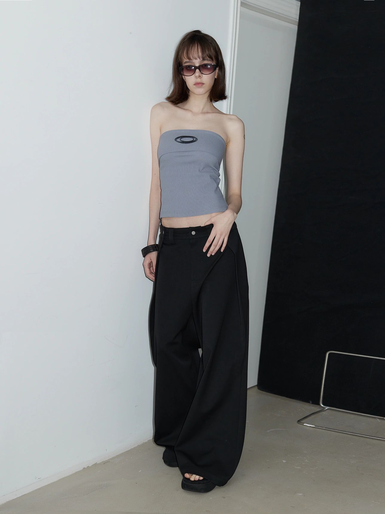 Logo Stitch Cropped Tube Top Korean Street Fashion Tank Top By 49PERCENT Shop Online at OH Vault