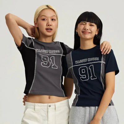 Jersey Style Cropped T-Shirt Korean Street Fashion T-Shirt By WASSUP Shop Online at OH Vault