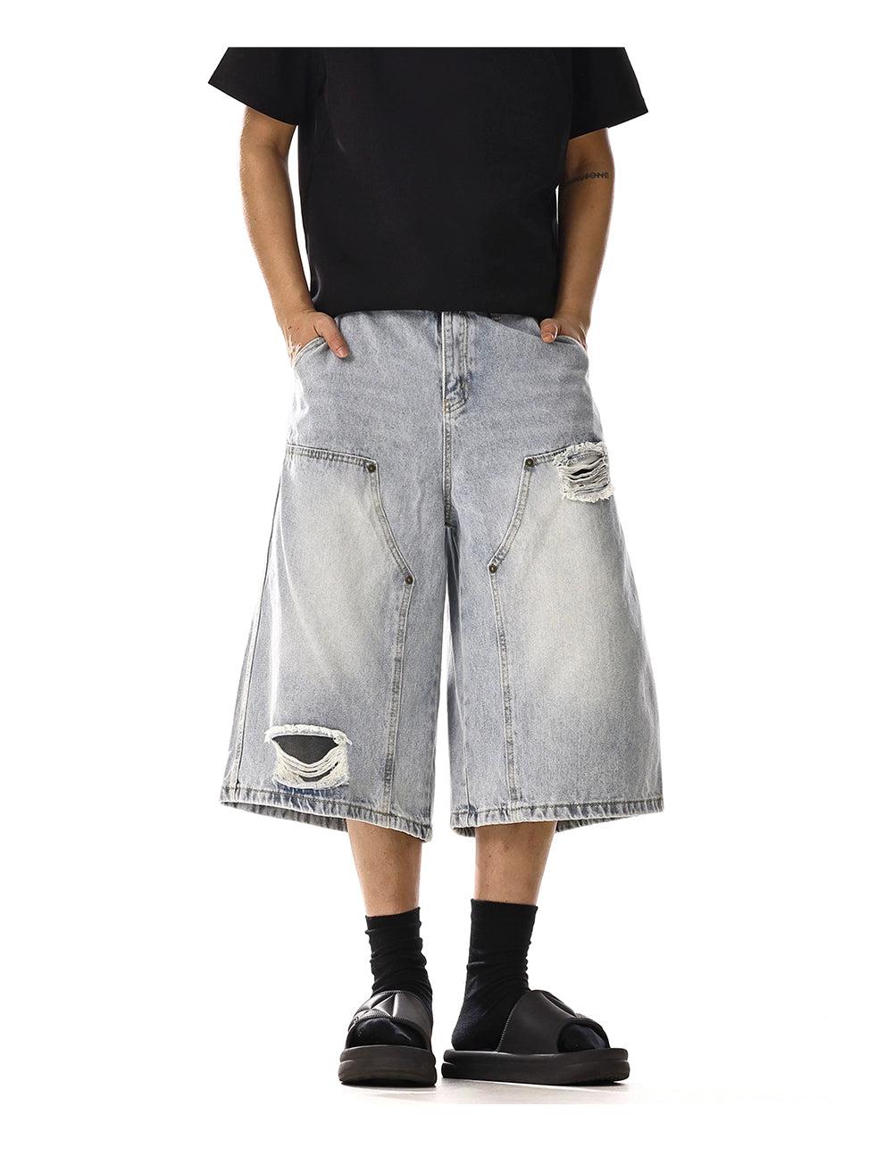 Ripped & Washed Denim Shorts Korean Street Fashion Shorts By MEBXX Shop Online at OH Vault