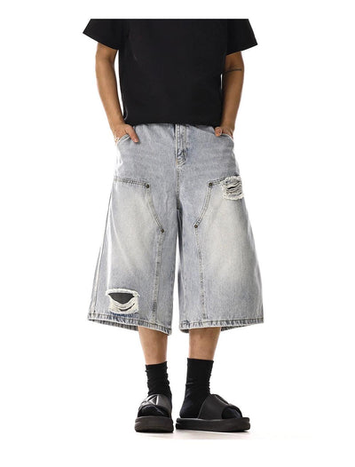 Ripped & Washed Denim Shorts Korean Street Fashion Shorts By MEBXX Shop Online at OH Vault