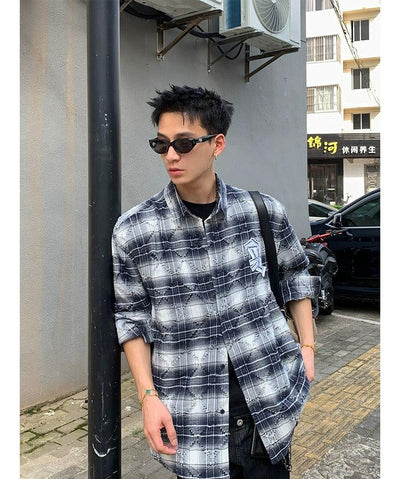 Argyle Textured Plaid L/S Shirt Korean Street Fashion Shirt By Poikilotherm Shop Online at OH Vault