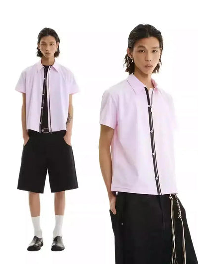 Contrast Zipped Shirt Korean Street Fashion Shirt By Funky Fun Shop Online at OH Vault