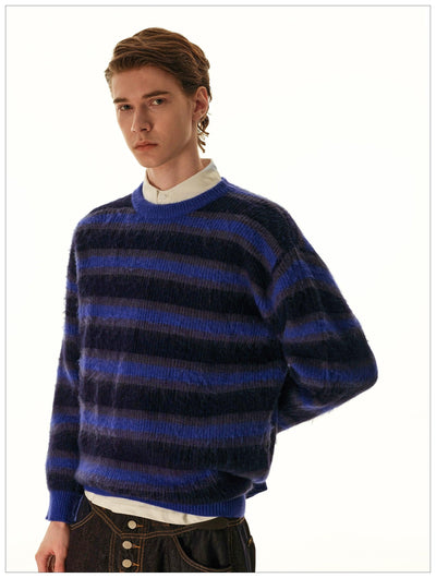 Retro Stripes Fuzzy Sweater Korean Street Fashion Sweater By Mr Nearly Shop Online at OH Vault