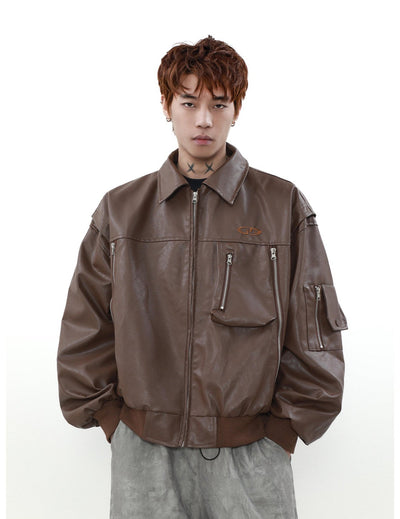 Multi-Zippered Pocket Leather Jacket Korean Street Fashion Jacket By Mr Nearly Shop Online at OH Vault
