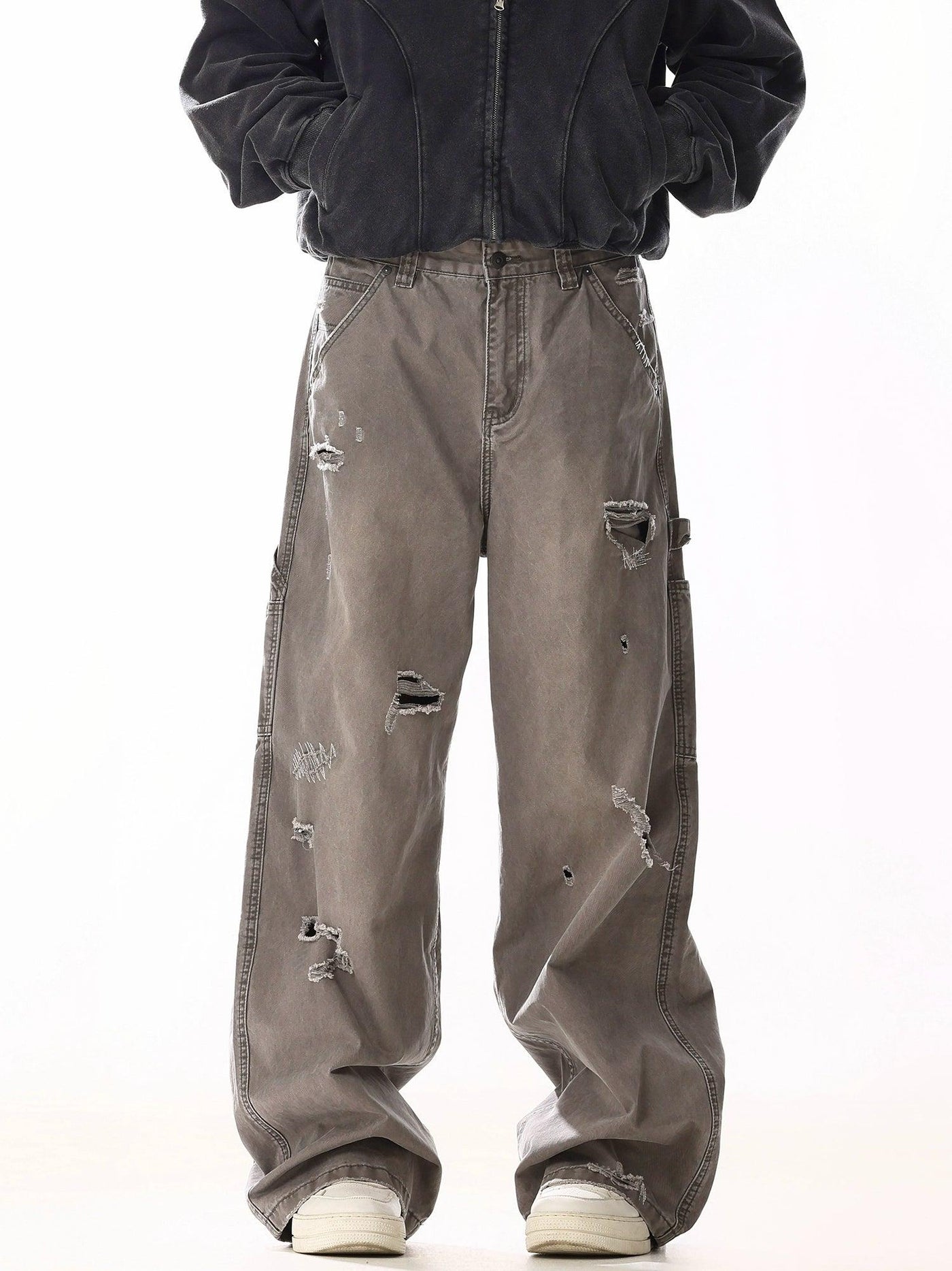 Ripped Spots Straight Leg Jeans Korean Street Fashion Jeans By MEBXX Shop Online at OH Vault
