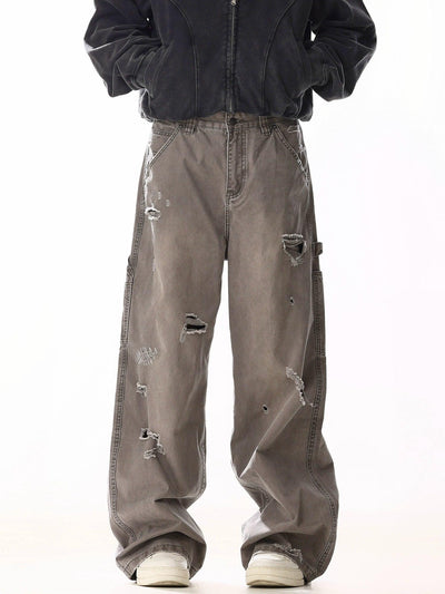 Ripped Spots Straight Leg Jeans Korean Street Fashion Jeans By MEBXX Shop Online at OH Vault