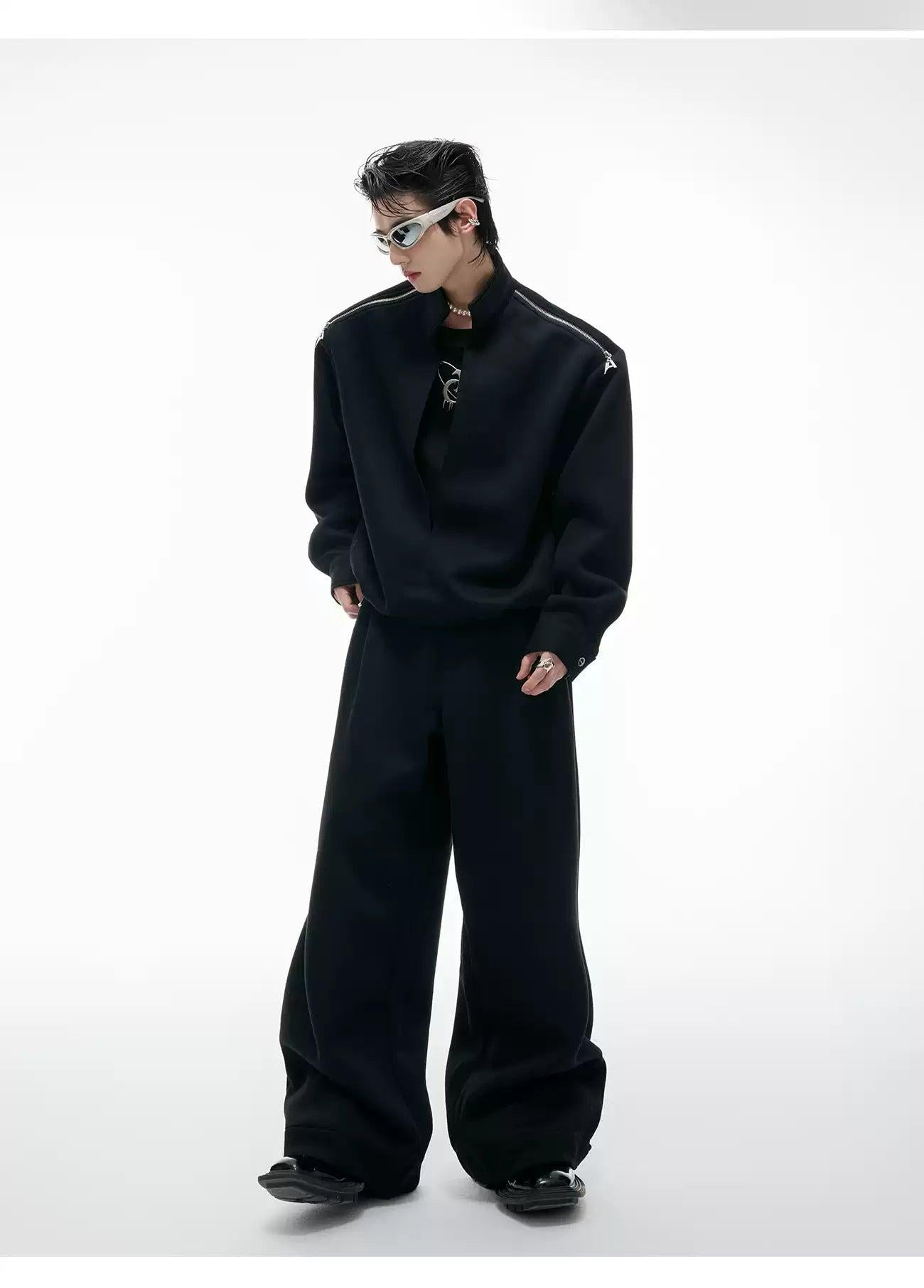 Layered Zipped Detail Crewneck & Wide Leg Sweatpants Set Korean Street Fashion #REF! By Argue Culture Shop Online at OH Vault