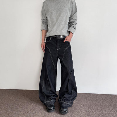Multi-Pleated Topstitch Jeans Korean Street Fashion Jeans By A PUEE Shop Online at OH Vault