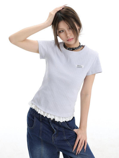 Ruffles Lace End T-Shirt Korean Street Fashion T-Shirt By INS Korea Shop Online at OH Vault