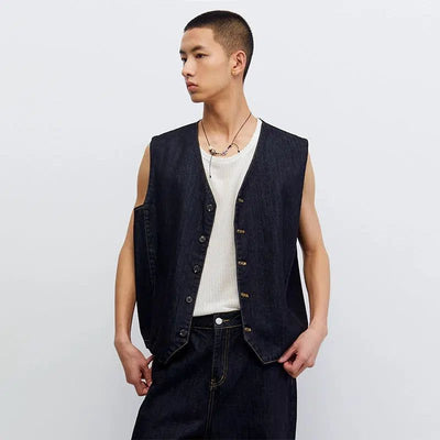 Five-Buttons Denim Vest Korean Street Fashion Vest By SOUTH STUDIO Shop Online at OH Vault